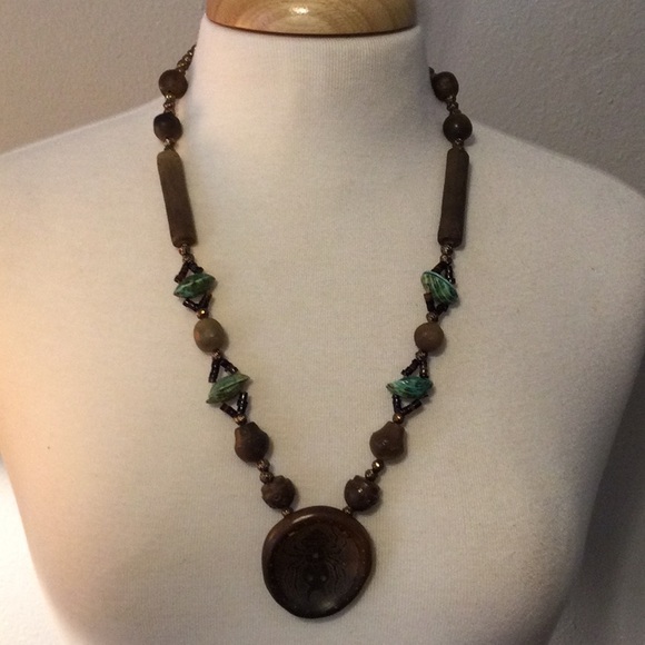 Women's Wood Bead Brown Necklace - Picture 12 of 16